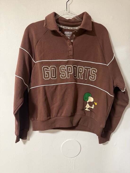 Peanuts Tops - Peanuts Hybrid Apparel Go Sports Graphic Pullover Collared Sweatshirt Brown Size